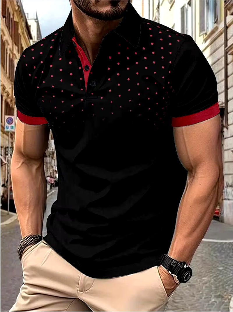 Men'S 3D Printed Short Sleeve and Lapel Short Sleeve Color Matching Fashion