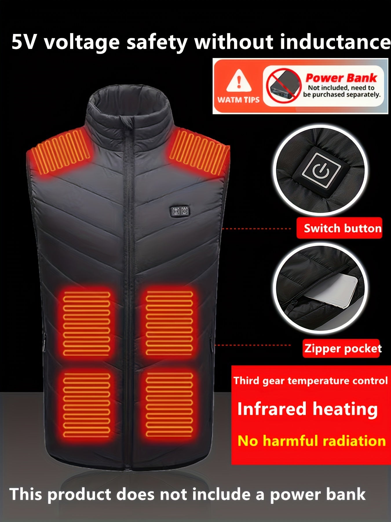 Men's 15 Heating Areas Smart Electric Heated Vest (Battery Bank Not Included)