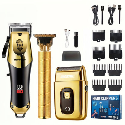 3pcs/set Professional Golden Hair Clipper And Trimmer Set For Men