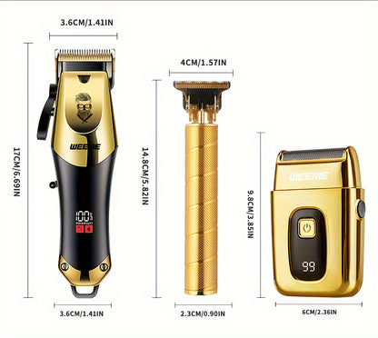 3pcs/set Professional Golden Hair Clipper And Trimmer Set For Men