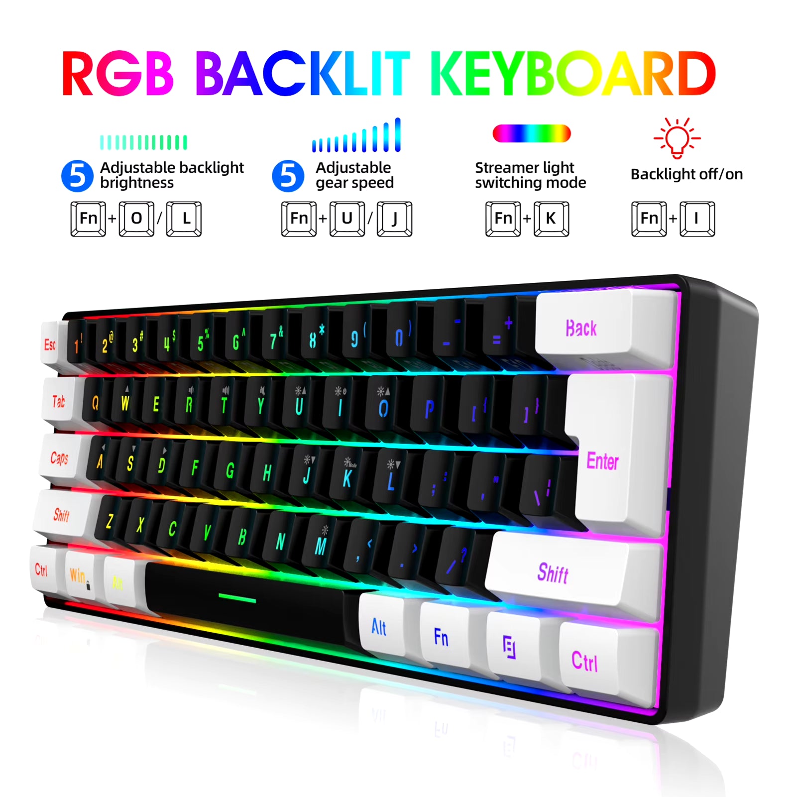 V700BW A869 USB Keyboard Mouse Kit 61-Key Wired RGB Backlight Computer Keyboard Colorful LED Lighting 3200DPI Gaming Mouse