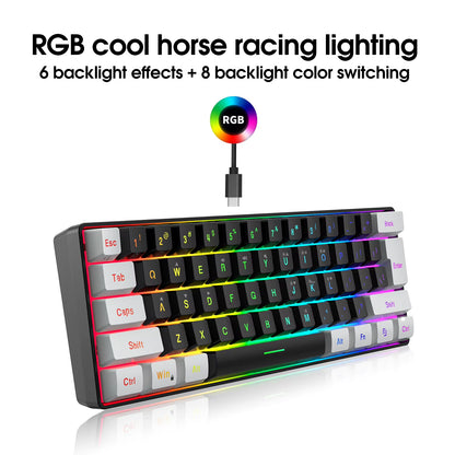 V700BW A869 USB Keyboard Mouse Kit 61-Key Wired RGB Backlight Computer Keyboard Colorful LED Lighting 3200DPI Gaming Mouse