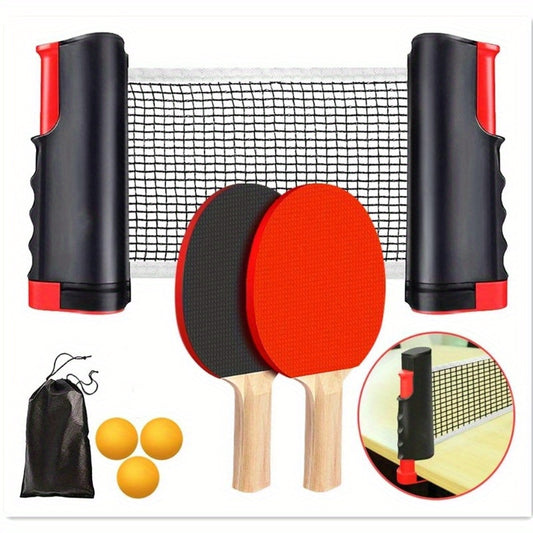 Portable Table Tennis Set With Retractable Net-Ping Pong Training Set With 2 Rackets