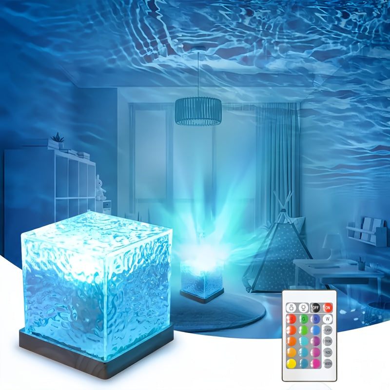 16-Color Water Ripple USB Night Light with Touch & Remote Control