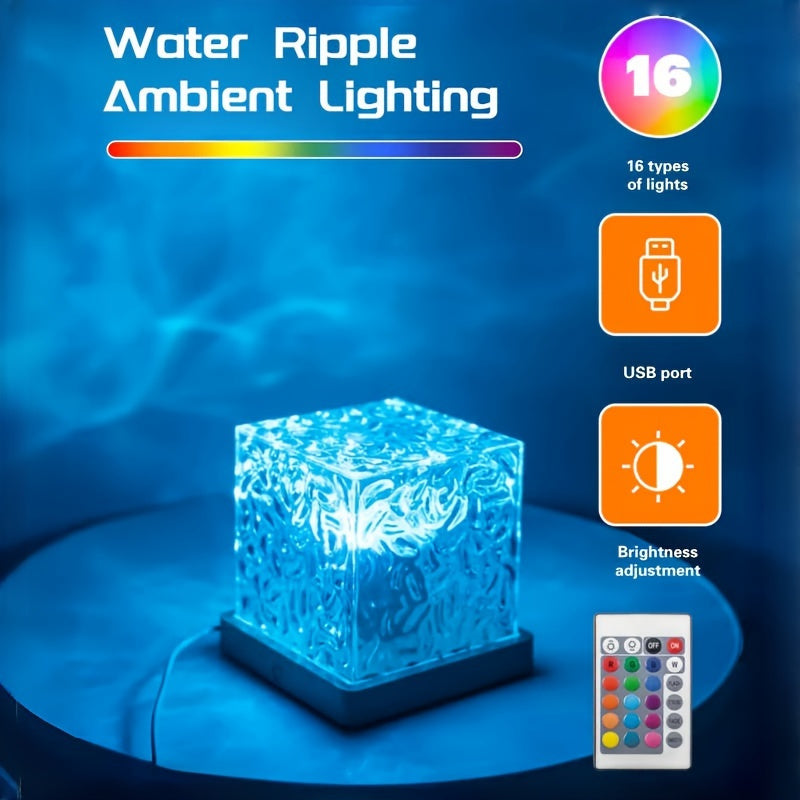 16-Color Water Ripple USB Night Light with Touch & Remote Control