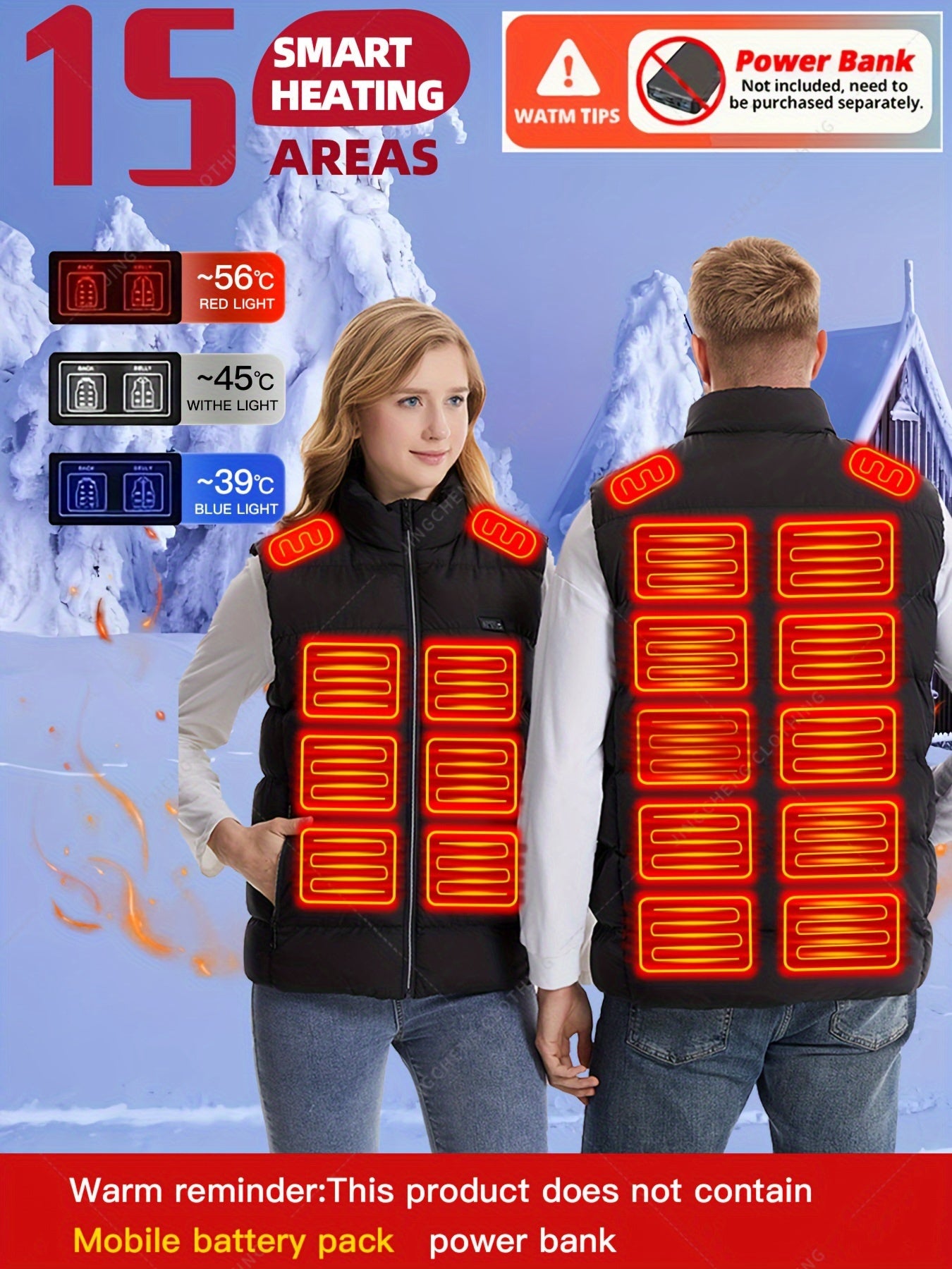 Men's 15 Heating Areas Smart Electric Heated Vest (Battery Bank Not Included)