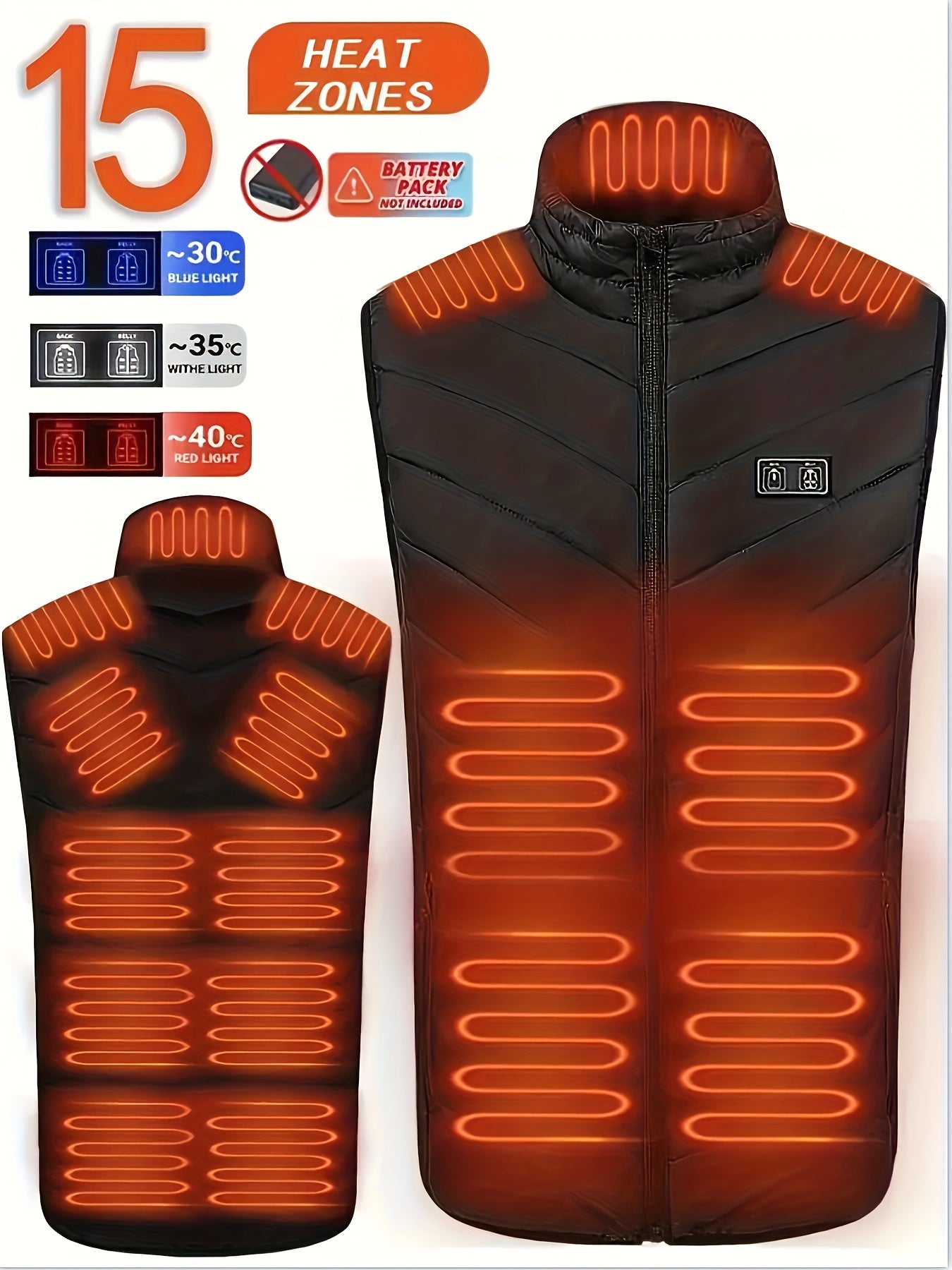 Men's 15 Heating Areas Smart Electric Heated Vest (Battery Bank Not Included)