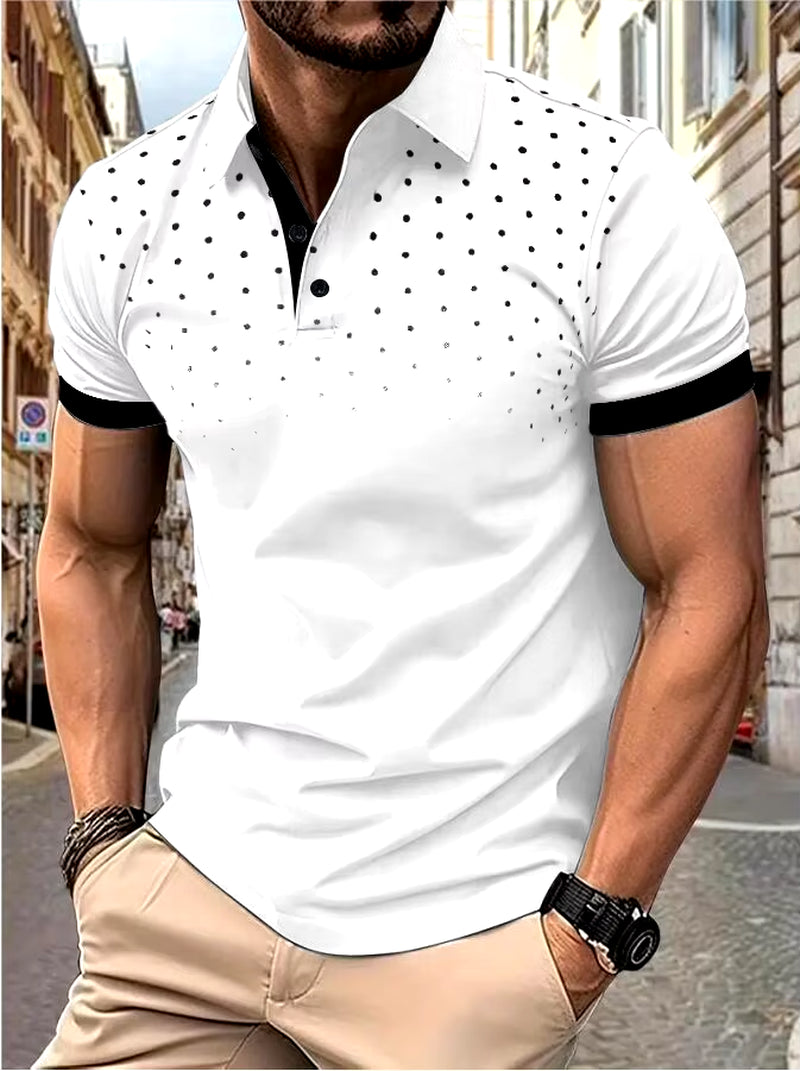 Men'S 3D Printed Short Sleeve and Lapel Short Sleeve Color Matching Fashion