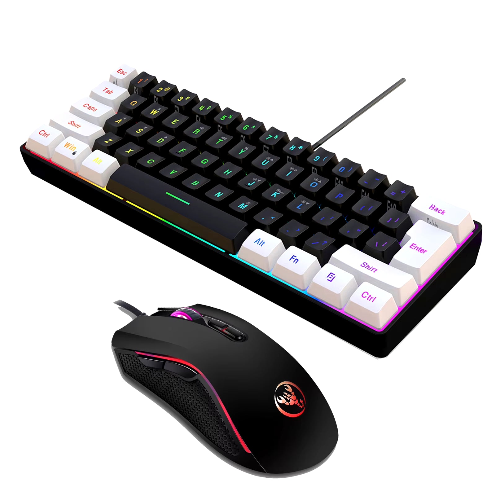 V700BW A869 USB Keyboard Mouse Kit 61-Key Wired RGB Backlight Computer Keyboard Colorful LED Lighting 3200DPI Gaming Mouse