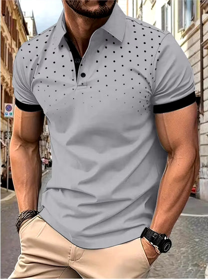 Men'S 3D Printed Short Sleeve and Lapel Short Sleeve Color Matching Fashion