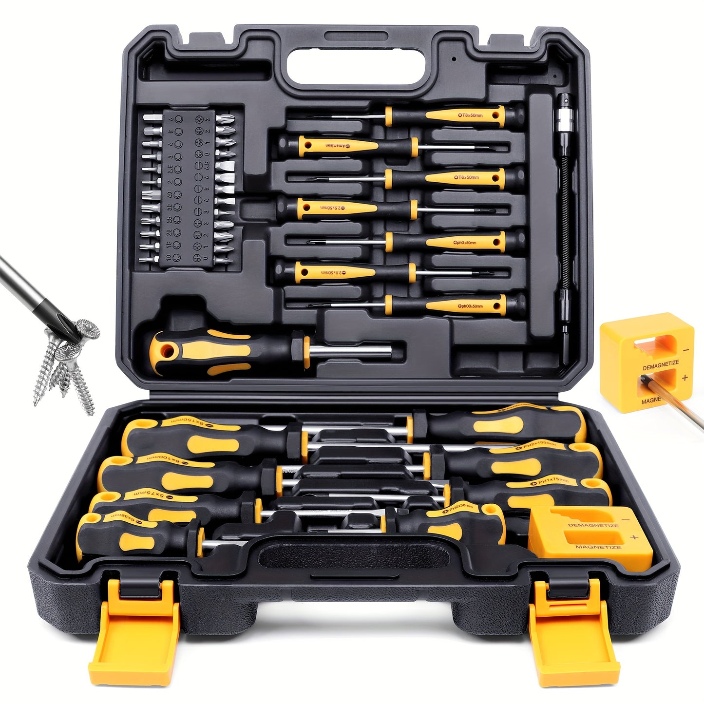 43pcs Magnetic Screwdriver Set With Slotted, Phillips, Hex, Torx And Precision Bits