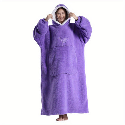 Cozy Reversible Hoodie Blanket with Apple Pocket - Ultra-Soft Polyester Knit