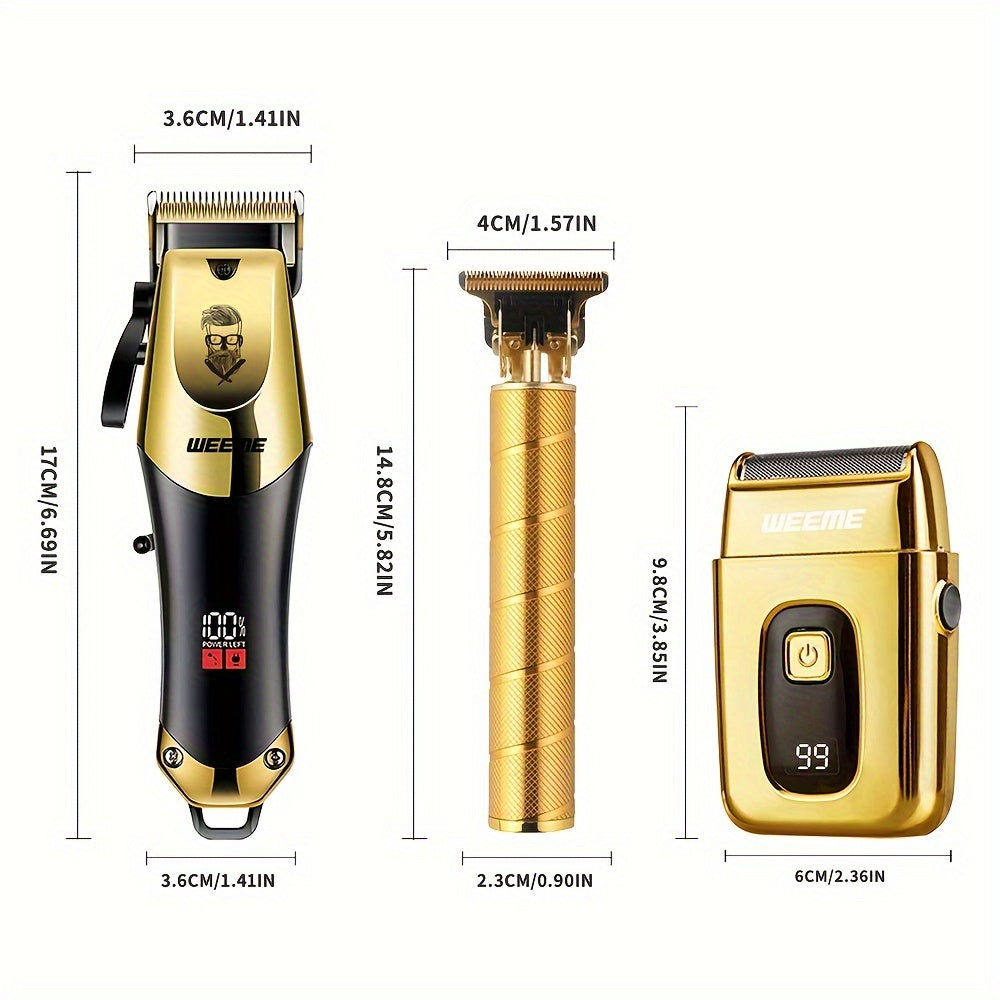 3pcs/set Professional Golden Hair Clipper And Trimmer Set For Men