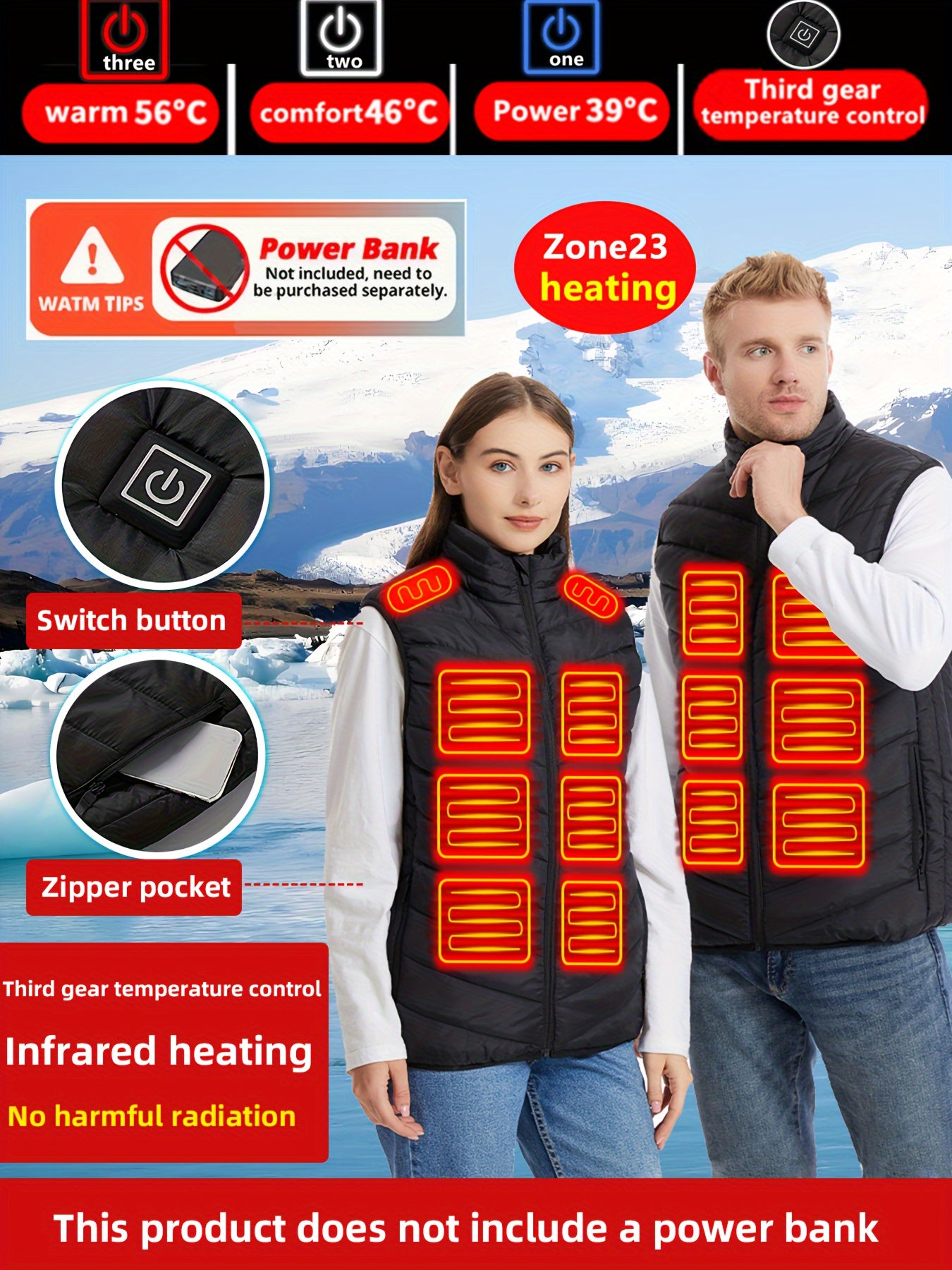 Men's 15 Heating Areas Smart Electric Heated Vest (Battery Bank Not Included)