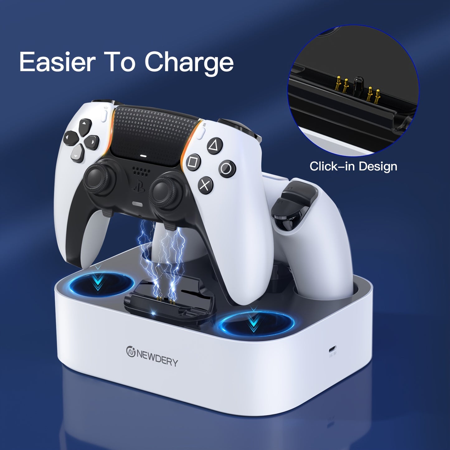 NEWDERY USB Charging Dock for PS5 & DualSense Edge Controllers