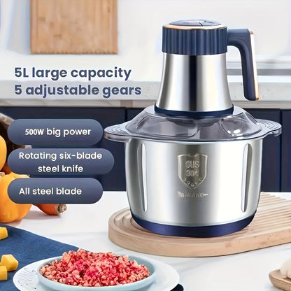 Cop Rose 5L Stainless Steel Food Processor with 6-Blade System - Fast Meat Mincer & Vegetable Chopper