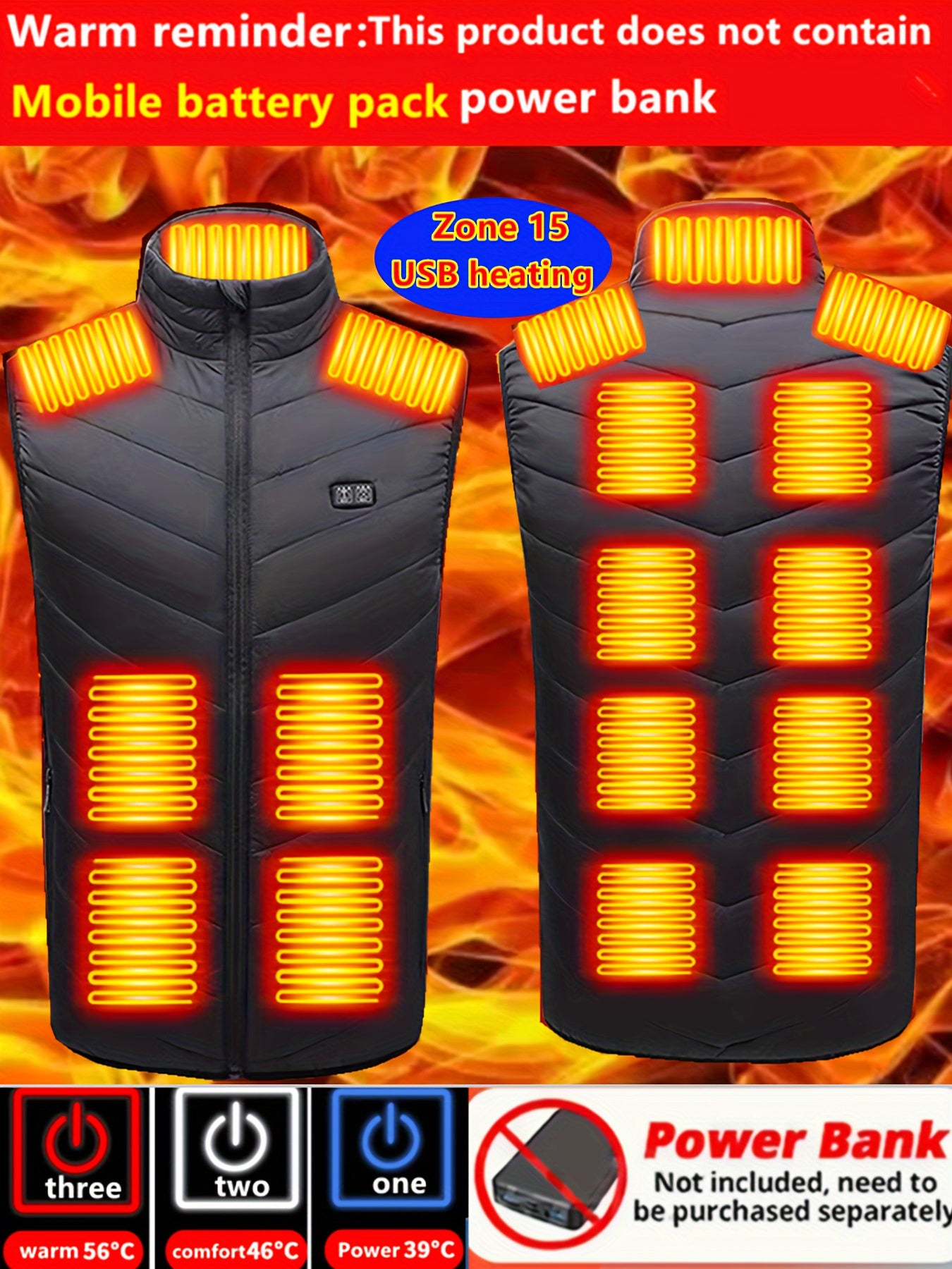 Men's 15 Heating Areas Smart Electric Heated Vest (Battery Bank Not Included)