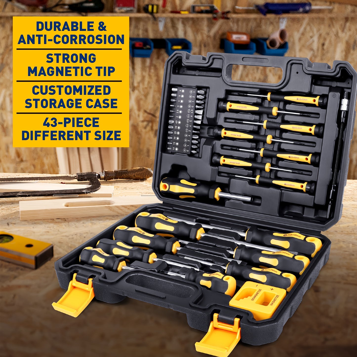 43pcs Magnetic Screwdriver Set With Slotted, Phillips, Hex, Torx And Precision Bits