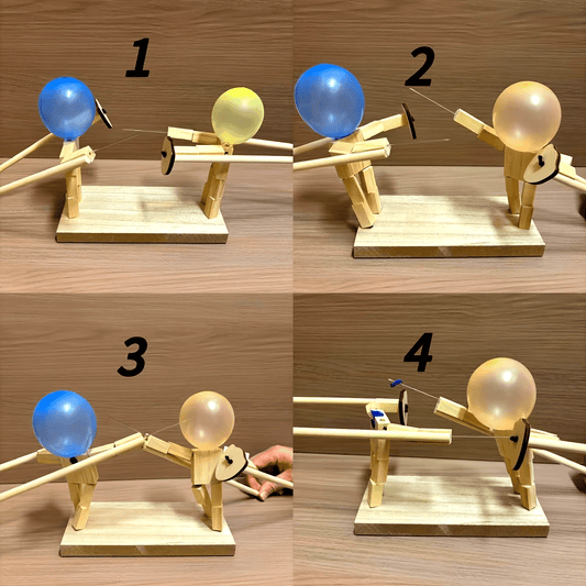 Handcrafted Wooden Ninja Duel Game - 2-Player Interactive Fencing Puppets for Family Fun