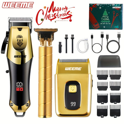 3pcs/set Professional Golden Hair Clipper And Trimmer Set For Men