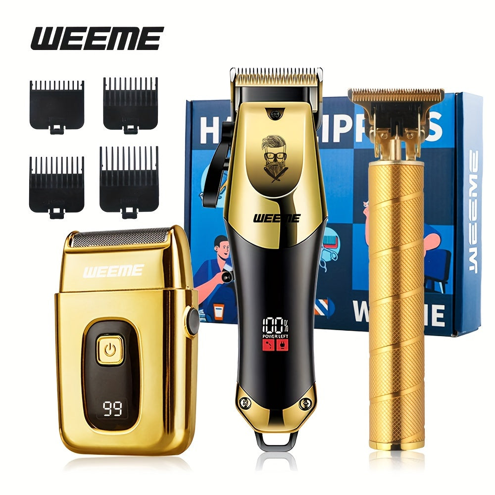 3pcs/set Professional Golden Hair Clipper And Trimmer Set For Men