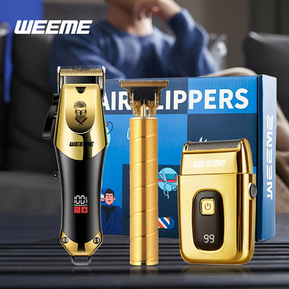 3pcs/set Professional Golden Hair Clipper And Trimmer Set For Men