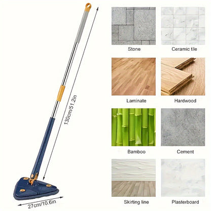 360° Rotating Triangle Mop Set with Long Handle - Hands-Free Washing