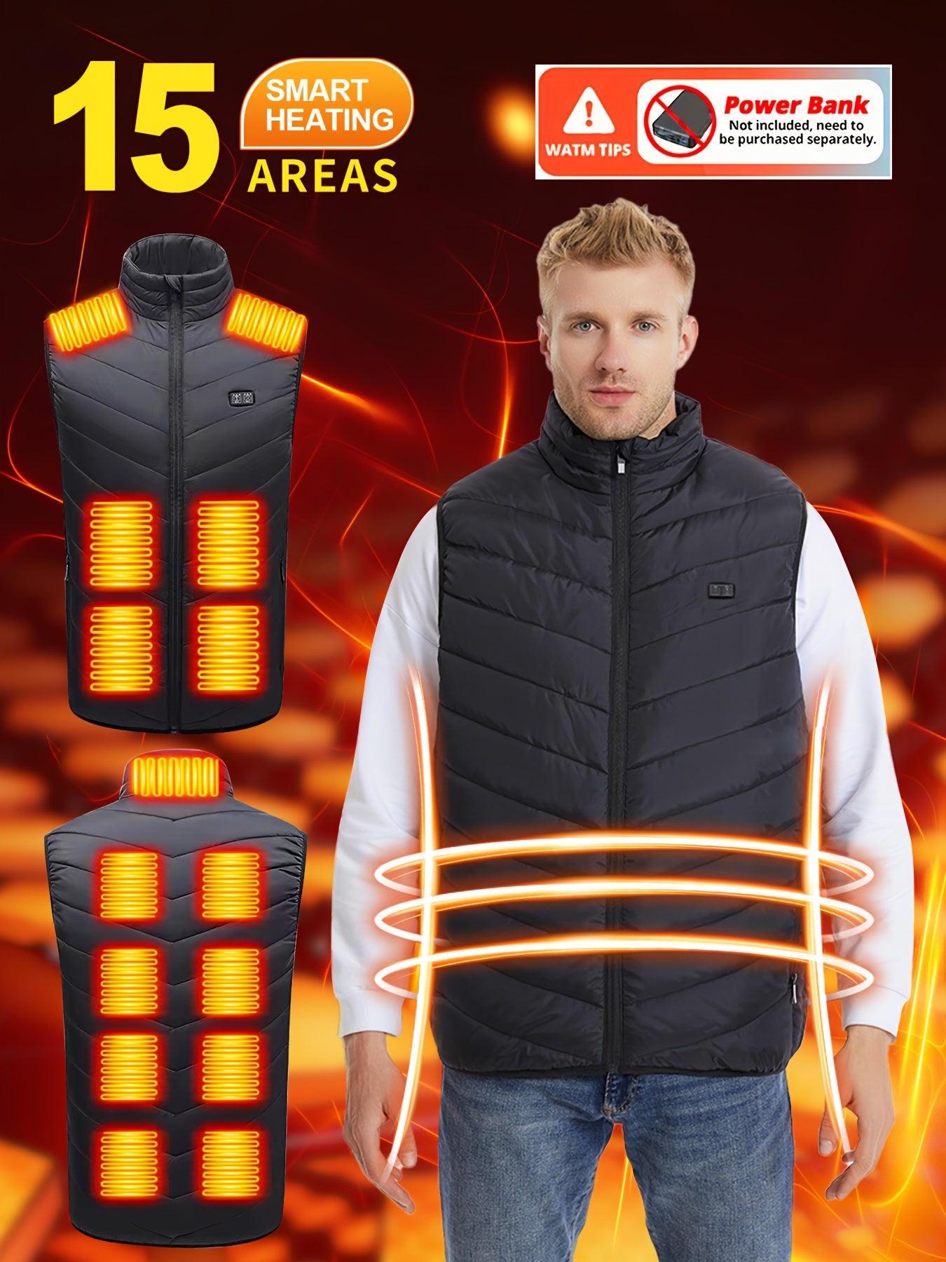 Men's 15 Heating Areas Smart Electric Heated Vest (Battery Bank Not Included)