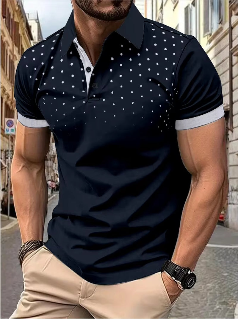 Men'S 3D Printed Short Sleeve and Lapel Short Sleeve Color Matching Fashion