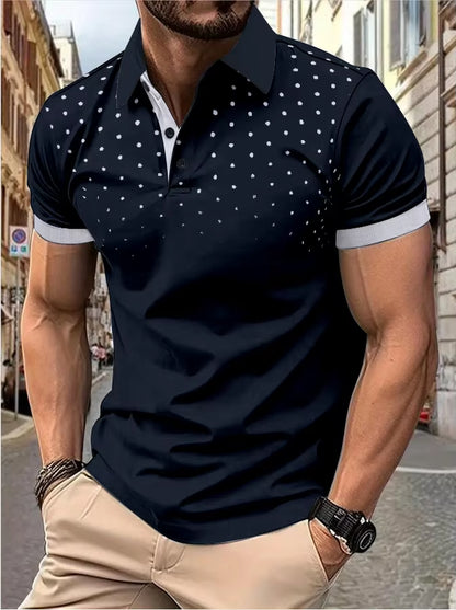 Men'S 3D Printed Short Sleeve and Lapel Short Sleeve Color Matching Fashion