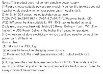 Men's 15 Heating Areas Smart Electric Heated Vest (Battery Bank Not Included)