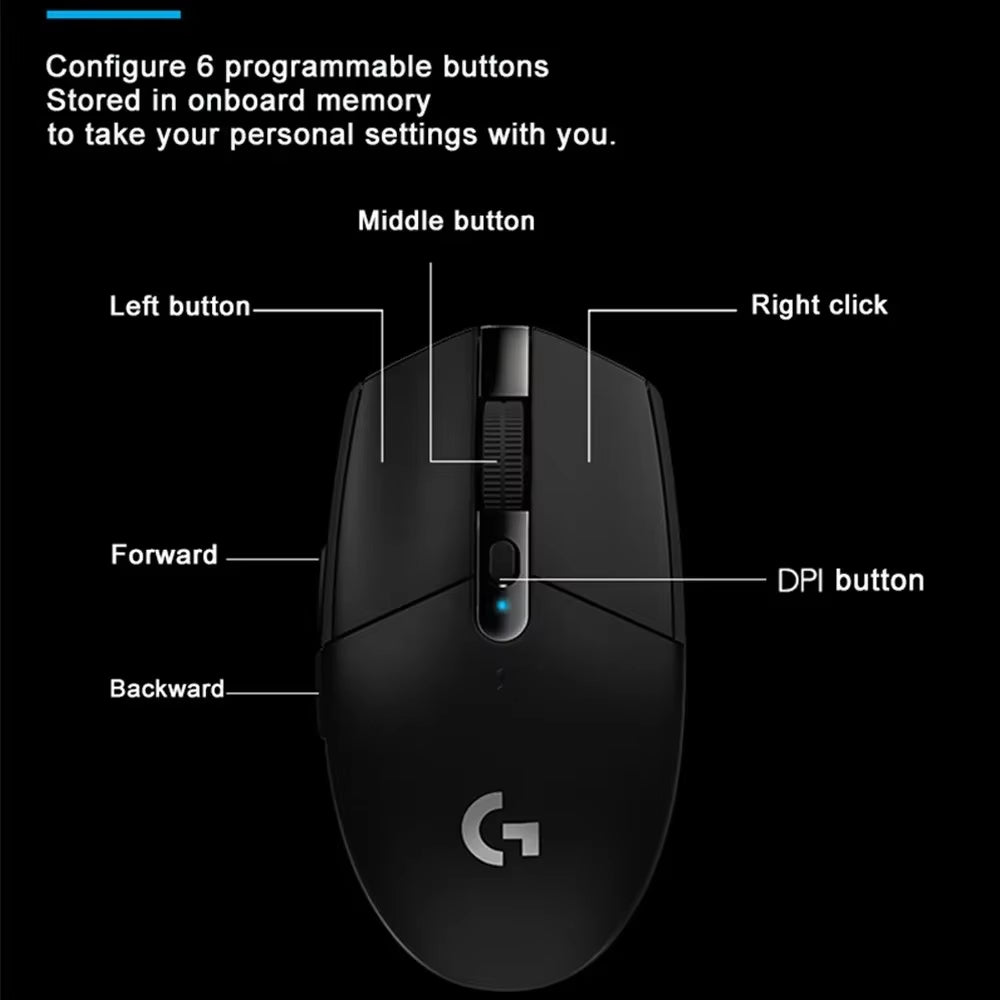 Original  G304 Ligthspeed Wireless Gaming Mouse, Hero 12K Sensor, 12000DPI, 6 Programmable Buttons, Compatible PC Macos