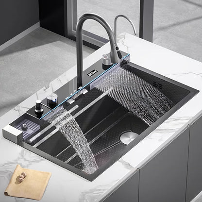 Zrookie Contemporary Unpolished Stainless Steel Kitchen Sink - Rectangular Undercounter Workstation with Pull-Out Faucet