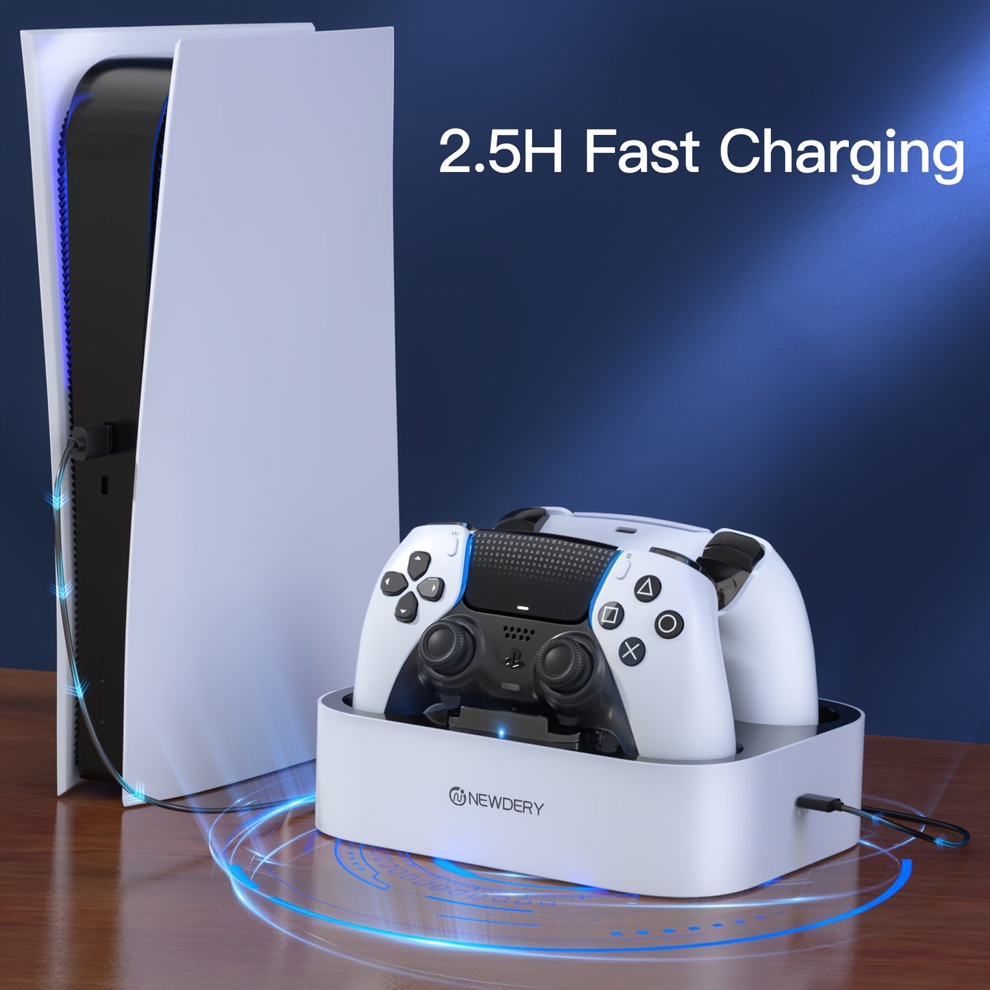 NEWDERY USB Charging Dock for PS5 & DualSense Edge Controllers