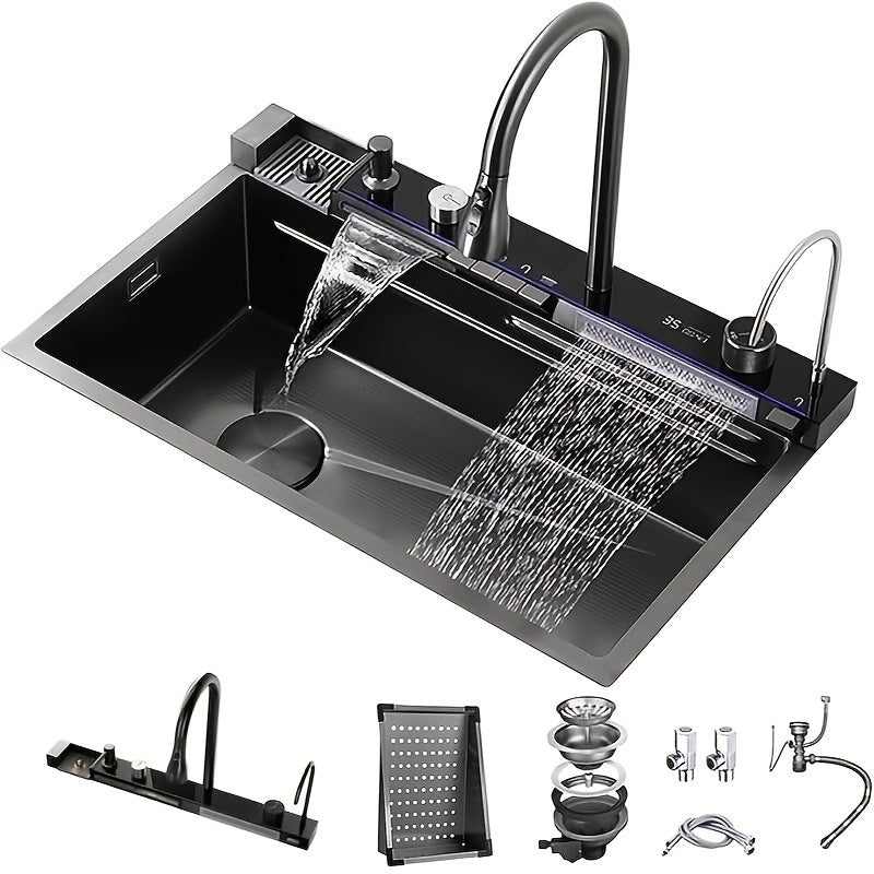 Zrookie Contemporary Unpolished Stainless Steel Kitchen Sink - Rectangular Undercounter Workstation with Pull-Out Faucet