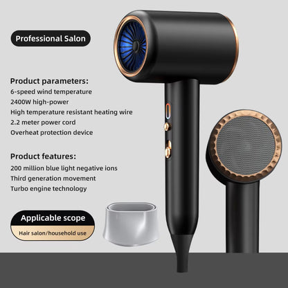 New High-Speed Hair Dryer 2400W High-Power Negative Ion Ultra Silent Recommended Professional Hair Dryer for Home Hair Salons