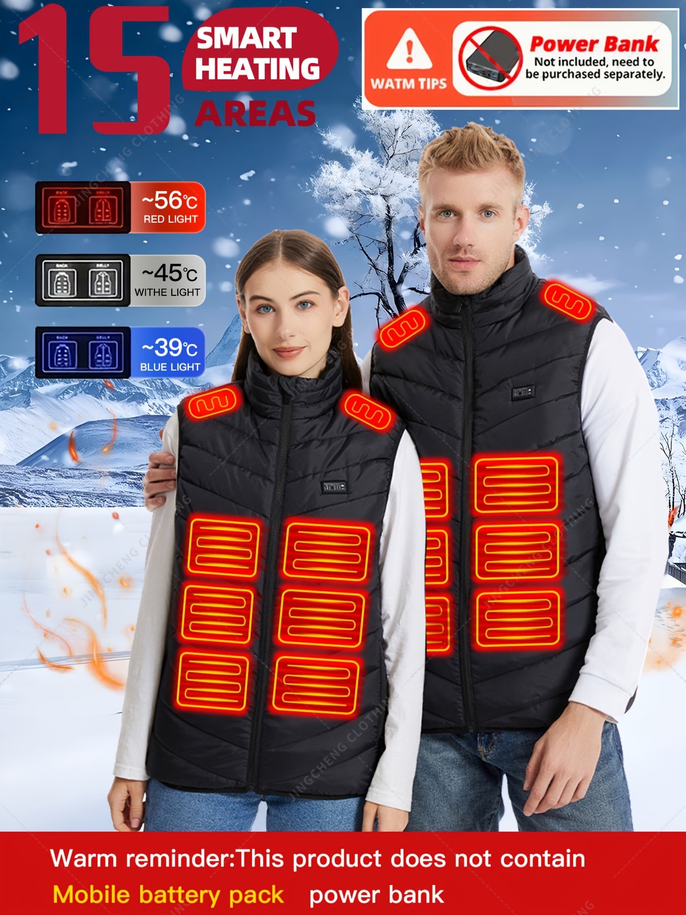 Men's 15 Heating Areas Smart Electric Heated Vest (Battery Bank Not Included)