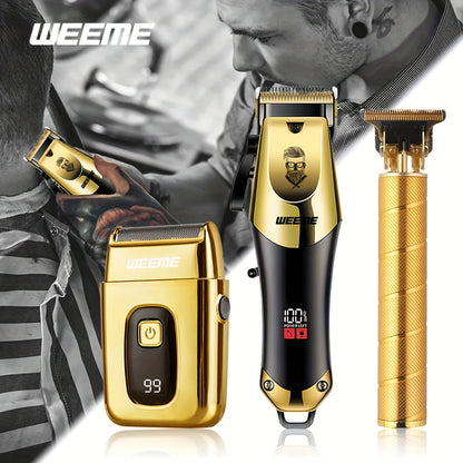 3pcs/set Professional Golden Hair Clipper And Trimmer Set For Men