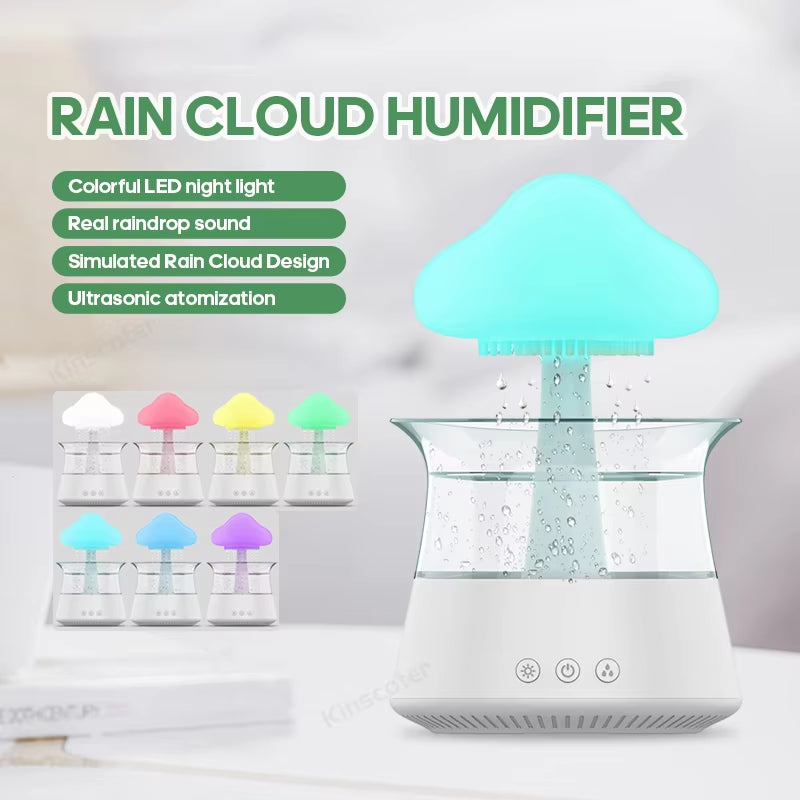 Rain Cloud Electric Air Humidifier 300Ml Aroma Diffuser Zen Rain Water Drops Colorful Night Light Humidifier for Home Gift